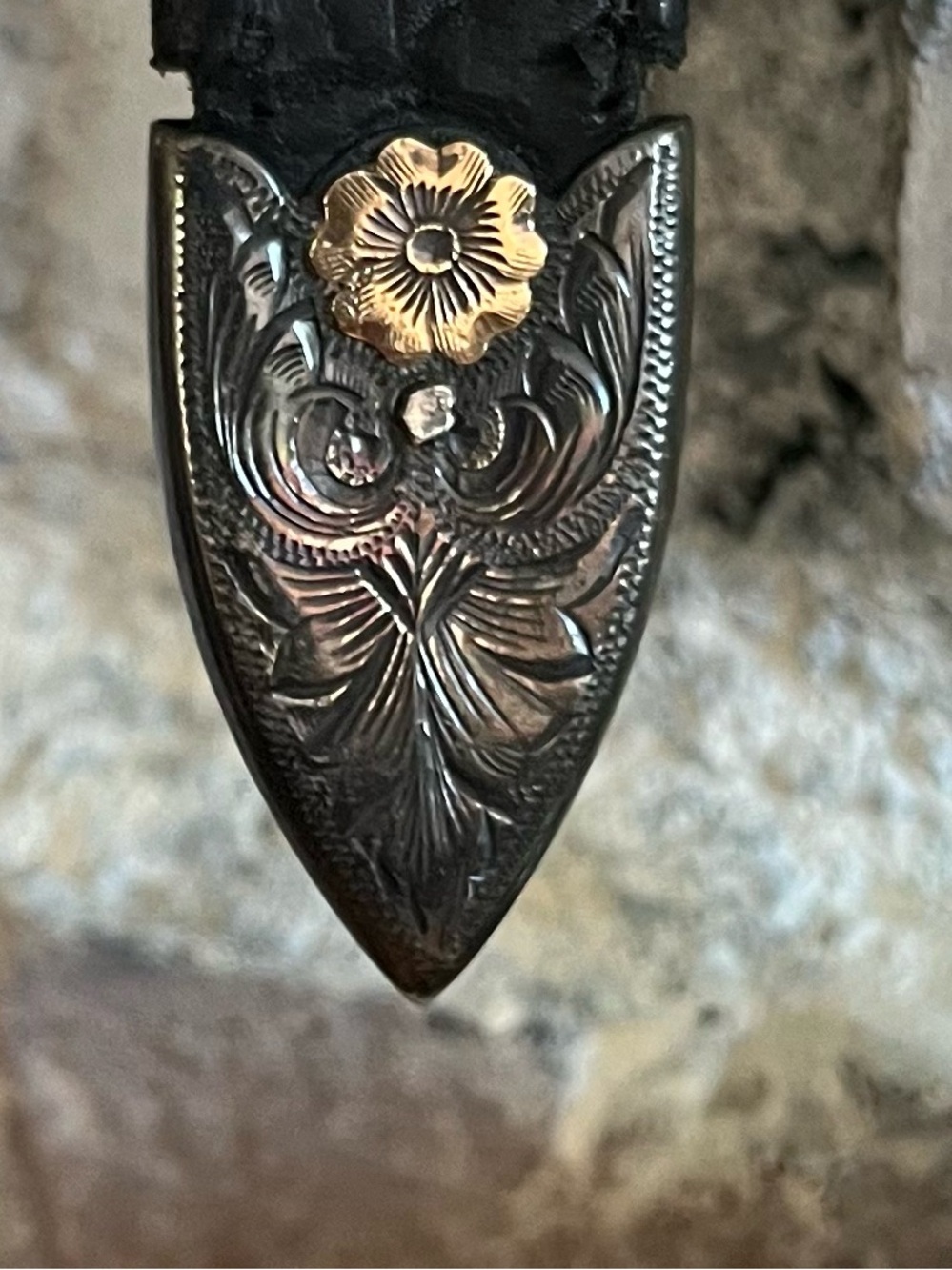 10K Gold/Sterling Silver Leather Western Belt Floral Design stamped/S vintage🔥 - Picture 6 of 7